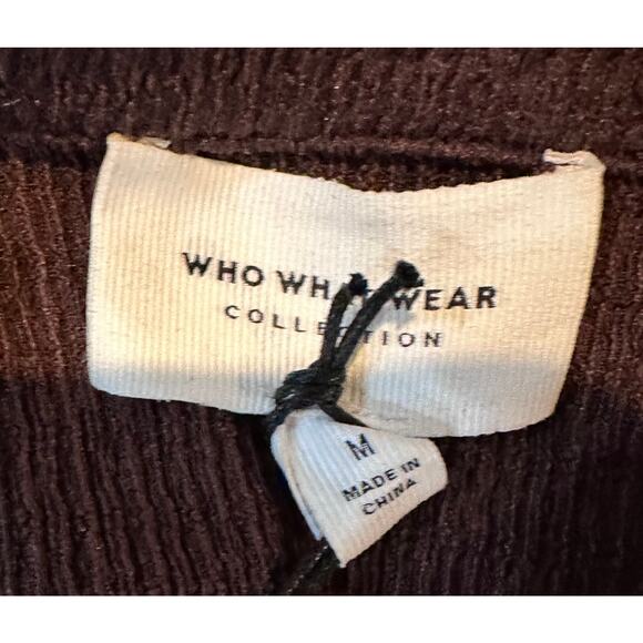 Who What Wear brown Kenna v-neck collared blouse slub polyester top SZ MED - Picture 3 of 4